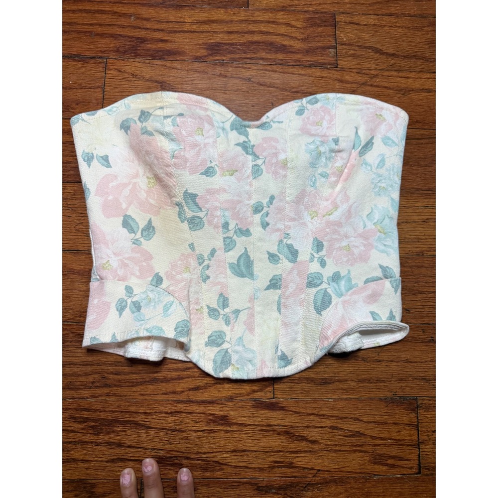 Steve Madden Roselia Floral Corset Top Peach Multi Strapless Sweetheart Size 6